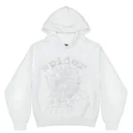 Sp5der OG Rhinestone Logo Hoodie White